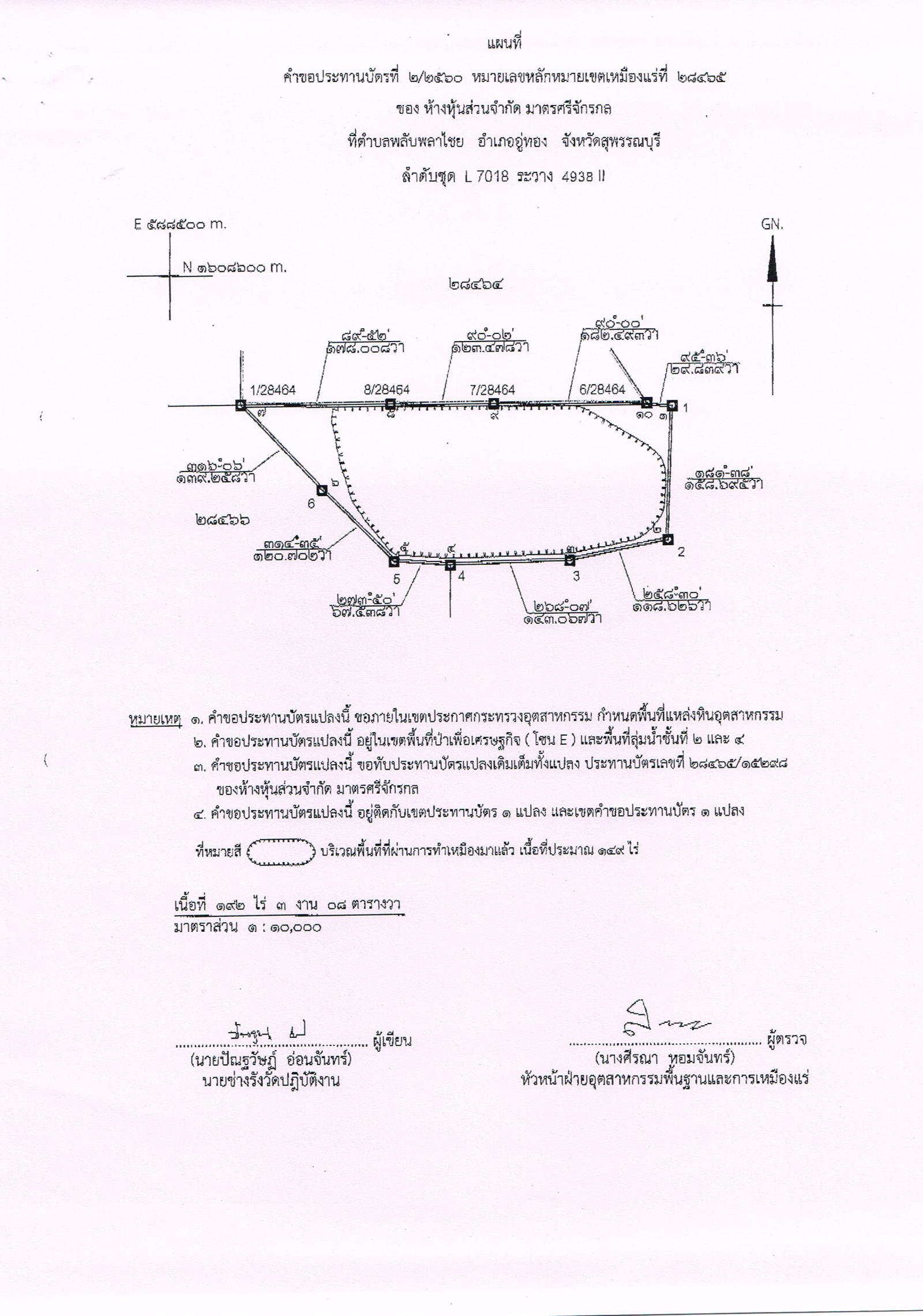 ขอเชิญร่วมแสดงความคิดเห็นการขอประทานบัตรทำเหมืองแร่ ห้างหุ้นส่วนจำกัด มาตรศรีจักรกล คำขอประทานบัตรที่ ๒/๒๕๖๐ ร่วมแผนผังโครงการทำเหมืองเดียวกันกับ บริษัท ศิริมาตรศรี จำกัด คำขอประทานบัตรที่ ๓/๒๕๖๐ โดย เจ้าพนักงานอุตสาหกรรมแร่ประจำท้องที่สุพรรณบุรี
