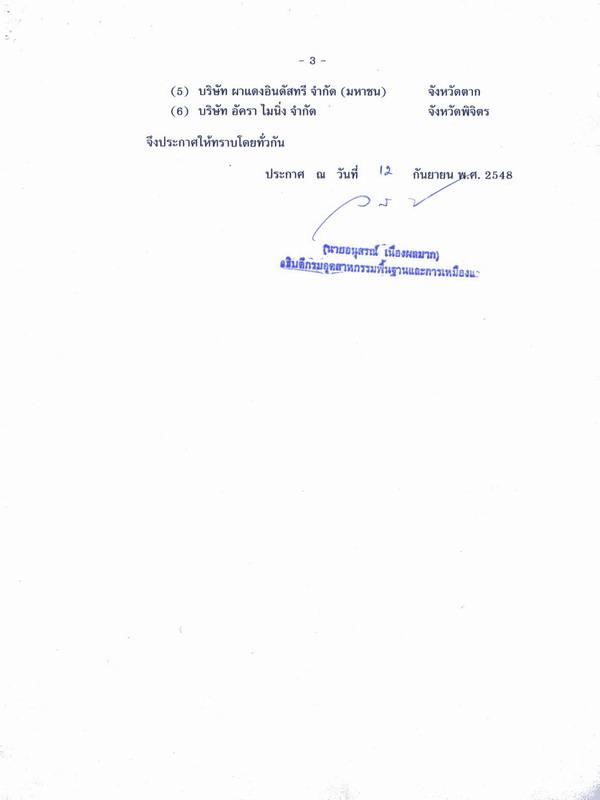 ผลการคัดเลือกสถานประกอบการชั้นดี ประจำปี พ.ศ.2548
